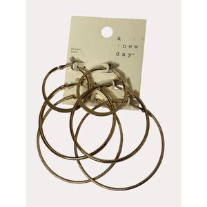 A New Day Gold Toned Nickle Free Hoop Earrings 3 Pair Pack OS NWT